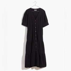 Madewell Black Lightspun Tiered Button Front Midi Dress Size 14, Fits L
